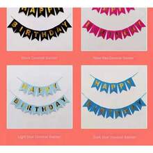 Bandera de banderines 'Feliz cumpleaños', decoración para fiestas con fondo de pared de triángulos. - Negro - Ver 9