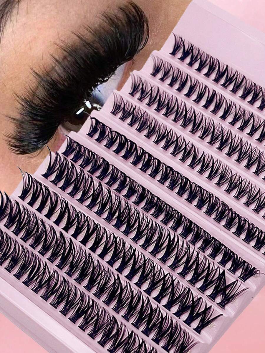 200 Pcs Lash Clusters 8-16MM D Curl DIY Individual Lashes Fluffy Wispy Eyelash Extensions Reusable Natural Look At Home Lash Kit - C - View 1