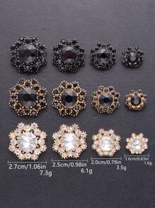 4 peças/pacote Botões de Metal Flor Oco de Luxo com Strass, Multi-cor, Multi-tamanho, DIY para Casaco, Camisa, Cardigã, Vestido, Jaqueta, Moda Vestuário e Acessórios Decoração