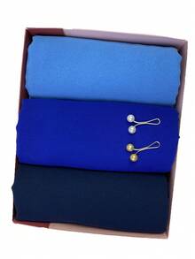 1box Ladies' Solid Color Chiffon Hijab Gift Set For Muslim Weddings (3pcs Hijabs + 2pcs Hijab Pins) - View 3