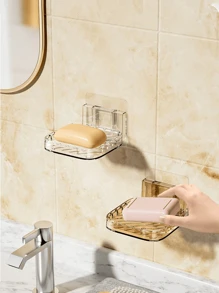Luxury No-Drilling Soap Dish Holder With Drain For Bathroom And Kitchen, Wall Mounted Transparent Soap Box, Creative Soap Plate, Large Size, Soap Rack - Multicolor - View 7