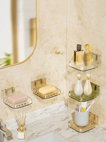 Luxury No-Drilling Soap Dish Holder With Drain For Bathroom And Kitchen, Wall Mounted Transparent Soap Box, Creative Soap Plate, Large Size, Soap Rack - Multicolor - View 11