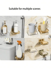 Luxury No-Drilling Soap Dish Holder With Drain For Bathroom And Kitchen, Wall Mounted Transparent Soap Box, Creative Soap Plate, Large Size, Soap Rack - Multicolor - View 10