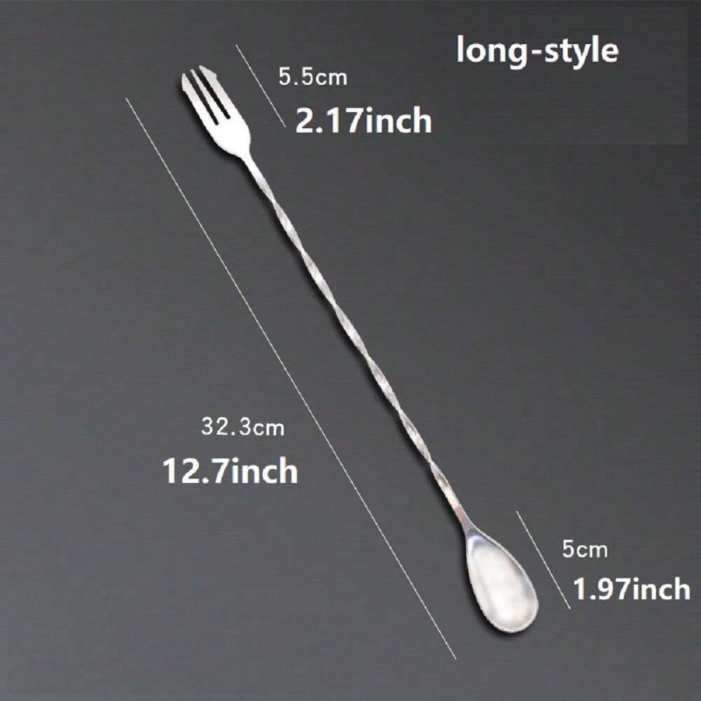 Stainless Steel Beverage Mixer With Trident Tip, Long Mixing Spoon, Bar