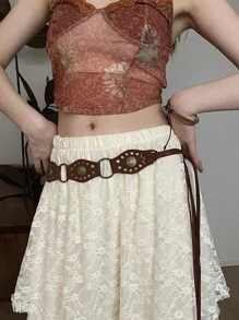 Tropiscape 1条女士咖啡色波西米亚铆钉腰带，PU材质，适合万圣节、情人节、夏季、秋季、万圣节、冬季等场合。 - 咖啡 - 查看 9