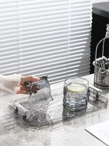 1pc Acrylic Clear Serving Tray With Handle Decorative Tray Organiser For Ottoman Coffee Table Countertop With Handles Luxurious Storage Rack For Kitchen Spices, Snacks, Cosmetics Organizer, Fridge, Home Necessity Back To School