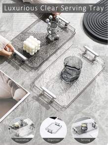 1pc Acrylic Clear Serving Tray With Handle Decorative Tray Organiser For Ottoman Coffee Table Countertop With Handles Luxurious Storage Rack For Kitchen Spices, Snacks, Cosmetics Organizer, Fridge, Home Necessity Back To School