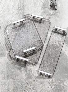 1pc Acrylic Clear Serving Tray With Handle Decorative Tray Organiser For Ottoman Coffee Table Countertop With Handles Luxurious Storage Rack For Kitchen Spices, Snacks, Cosmetics Organizer, Fridge, Home Necessity Back To School