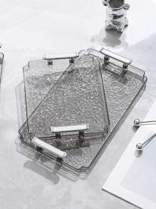 1pc Acrylic Clear Serving Tray With Handle Decorative Tray Organiser For Ottoman Coffee Table Countertop With Handles Luxurious Storage Rack For Kitchen Spices, Snacks, Cosmetics Organizer, Fridge, Home Necessity Back To School