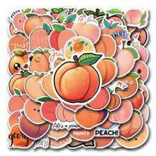 56 Pcs Peach Stickers Vinyl Aesthetics Stickers For Scrapbooking, Diary, Laptop, Bumper, Skateboard, Water Bottle, Computer, Phone, Cartoon, Hard Hat, Car Stickers And Decals - Multicolor - View 1