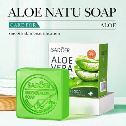 SADOER Organic Aloe Vera Soap With Essential Oils - Deep Cleansing, Exfoliator,Moisturizing, And Oil-Control For Face And Hands And Body - Natural And Rich Foam For All Skin Types !