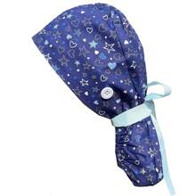 Gorro para cabello largo con cinta y estampado impreso, adecuado para gorra de trabajo, gorra de enfermera, gorra quirúrgica de Halloween