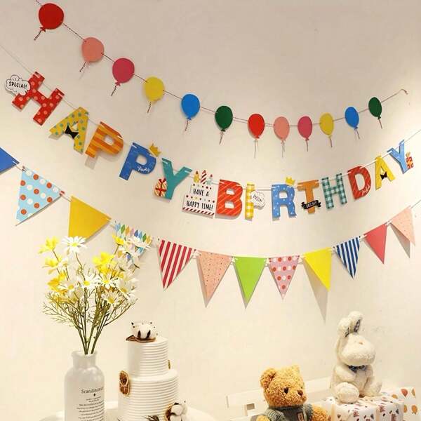 1pc Happy Birthday Flag Banner, English Letter Cake Candle Wall Decor For Birthday Party Supplies And Background Decoration