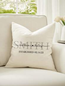 1pc Customizable Family Name & Date DIY Lumbar Pillow Cover, Minimalist Luxury Surname Heart Design, Multi-Color Options, Wedding Anniversary Gift, Bedroom Headboard Sofa Lumbar Cushion, All Season, Single-Sided Printed Without Insert - Multicolor - View 3