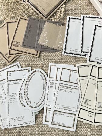 1盒復古郵票貼紙套裝，共30張，可作為黏貼記事便條紙，日記/計畫本DIY裝飾