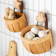 編織姜蒜存儲籃子，可掛在廚房牆上存放大蒜，洋蔥和薑黃 - 彩色 - 查看 6