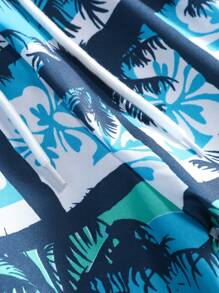 Men Tropical Print Shirt & Shorts - Blue - View 9