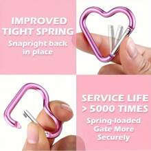 5pcs Heart-Shaped Spring Hook, Aluminum Alloy Carabiners For Men And Women, Use For Outdoor Climbing, Backpack And Daily Wear Valentine's Day Valentines Gift Souvenir Car Accessories Bag Charm School Letter Cute Goth Y2k - Pink - View 3