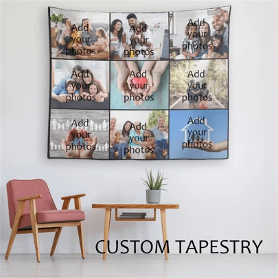 1pc Personalized Photo Tapestry Wall Hanging | Custom Photo Indoor Wall Decor | Personalized Picture Text Wall Art Indoor Tapestry, Gift For Her, Flag For Room, Room Decor, Tapestry Lightweight Custom, Unique, Personalized Ideal Gifts For Graduation, For Weddings, For Christmas, For Housewarming Tea Room, Bedroom, Living Room, Custom Tapestry, Custom Flags, Home Decor, Flags For Room