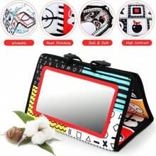 圣诞装饰婴儿对比书，黑白双面婴儿布书，视觉刺激黑白婴儿玩具，柔软布艺图画书，镜子和声音感知学习玩具适合新生儿0-3-6个月早教玩具儿童礼物玩具，儿童图画，柔软婴儿书籍，视觉刺激