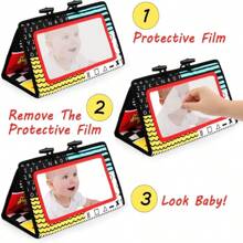 圣诞装饰婴儿对比书，黑白双面婴儿布书，视觉刺激黑白婴儿玩具，柔软布艺图画书，镜子和声音感知学习玩具适合新生儿0-3-6个月早教玩具儿童礼物玩具，儿童图画，柔软婴儿书籍，视觉刺激