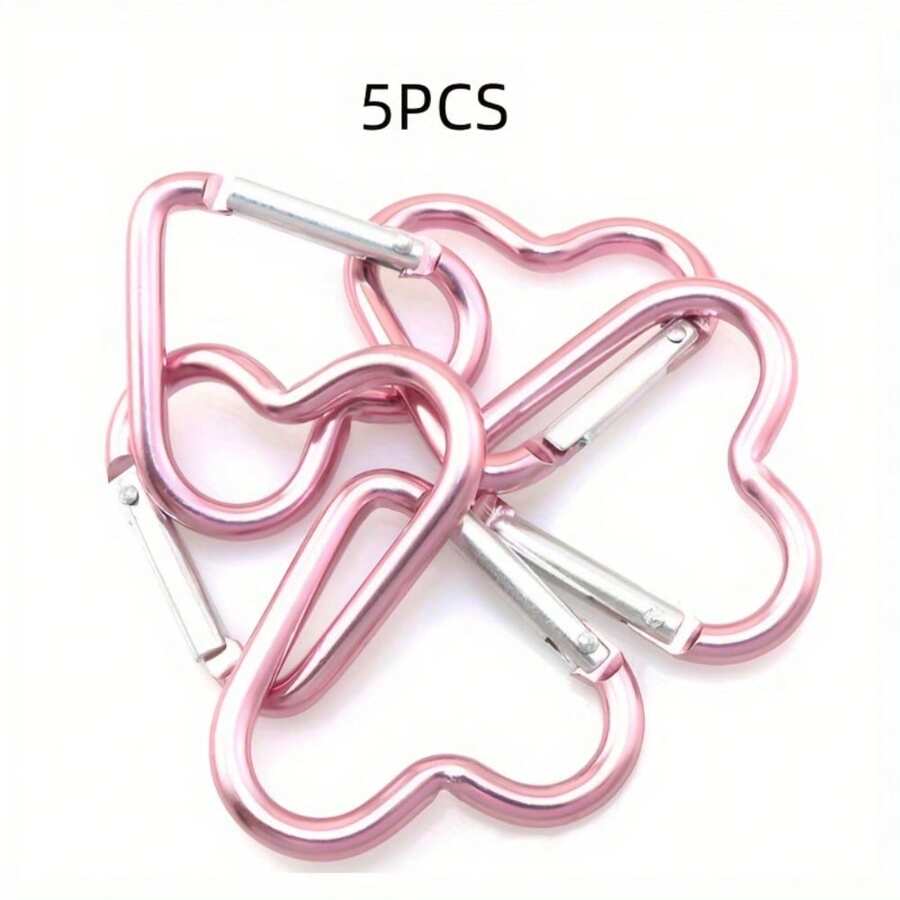 5pcs Heart-Shaped Spring Hook, Aluminum Alloy Carabiners For Men And Women, Use For Outdoor Climbing, Backpack And Daily Wear Valentine's Day Valentines Gift Souvenir Car Accessories Bag Charm School Letter Cute Goth Y2k - Pink - View 1