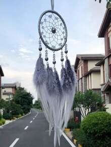 1 pieza 23 * 7cm Atrapasueños colgante para coche con pluma + colgante para coche con pluma con cuentas de cristal + anillo de hierro + hilo de cera coreano + para utilizar dentro del coche, sala de estar, estudio, porche, balcón, jardín al aire libre - Multicolor - Ver 18