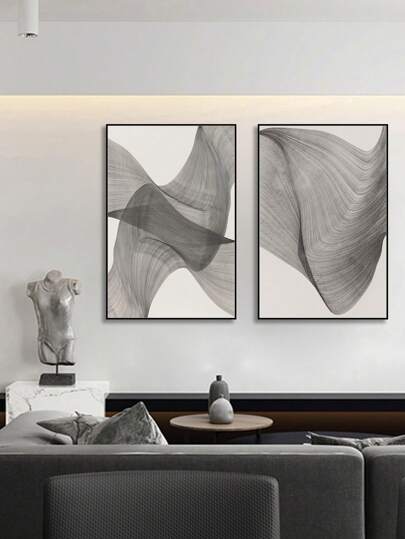 两幅/套，可装裱，高清帆布画，几何线条与曲线抽象图案，现代时尚装饰艺术，适用于客厅、卧室、沙发背景墙、玄关柜、桌面装饰、墙面装饰，可替换画布，60x90厘米大尺寸，艺术礼品，家居装饰
