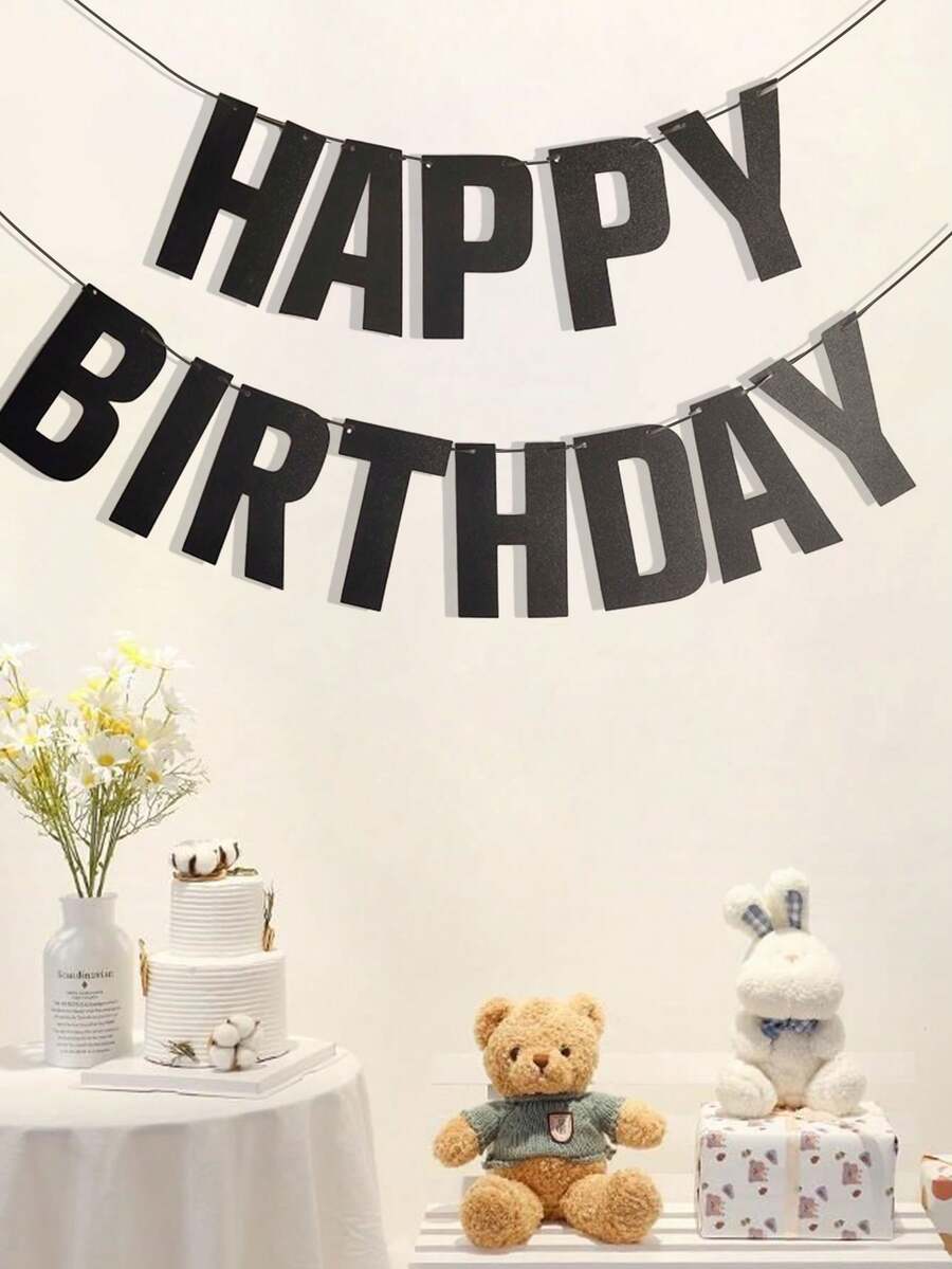 2 piezas Decoraciones de banderines de papel negro para fiestas de cumpleaños - Negro - Ver 1