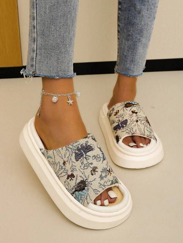 Chaussons en tissu floral de style campagnard de 2024, pour femmes enceintes doux et confortables extérieurs avec semelle antidérapante, sandales polyvalentes pour femmes