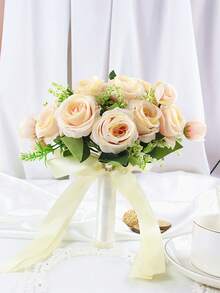 1 Buquê de Casamento Elegante de Rosa de 18 cabeças para Noiva Dama de honra, Buquê de rosa de seda artificial, perfeito para decoração de centro de cerimônia, buquê para jogar em noivado, chá de panela e aniversário de casamento.