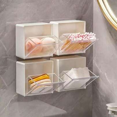 1pc Wall-Mounted Storage Box, Dustproof Bathroom Organizer, No-Drill Storage Holder For Small Items And Bathroom Accessories Home Bathroom Decor Summer Back To School