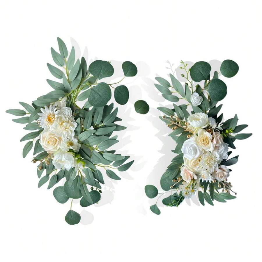 Bộ 2 vòng hoa cưới, Swags hoa nhân tạo cho vòm đám cưới Dấu hiệu chào mừng trang trí hoa trang trí, Swags hoa nhân tạo cho phông nền lễ tân cắm hoa - Rượu sâm banh - Xem 1
