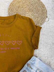 Cropped estilo curto camiseta blusa T-Shirt Feminina Algodão Gola Careca simples confortável "Decida ser feliz e insista nisso!"