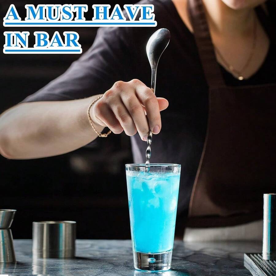 Stainless Steel Beverage Mixer With Trident Tip, Long Mixing Spoon, Bar