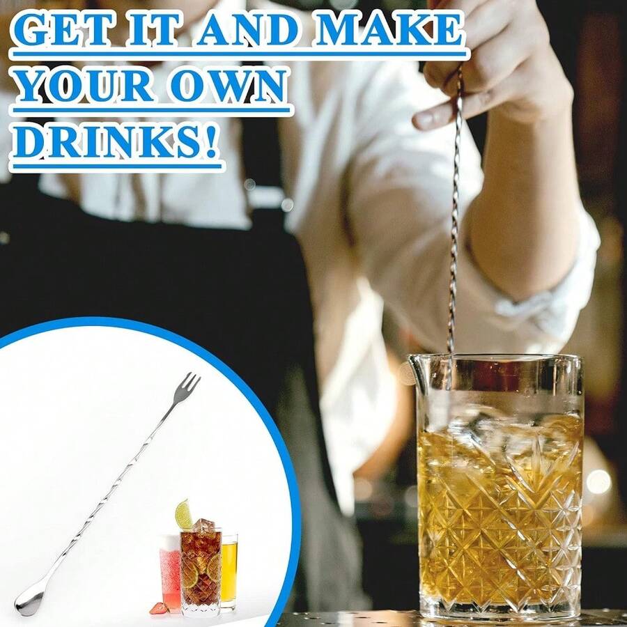 Stainless Steel Beverage Mixer With Trident Tip, Long Mixing Spoon, Bar
