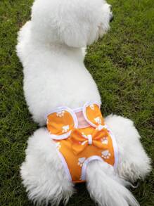 1pc/2pcs Orange Dog Paw & Bow Menstrual Panties For Female Dogs & Cats, Anti-Harassment Suitable For Small/Medium Pets - Burnt Orange - View 2