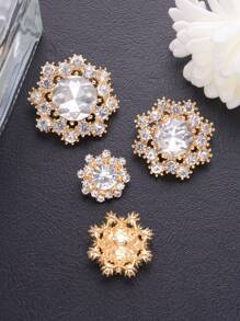 4 peças/pacote Botões de Metal Flor Oco de Luxo com Strass, Multi-cor, Multi-tamanho, DIY para Casaco, Camisa, Cardigã, Vestido, Jaqueta, Moda Vestuário e Acessórios Decoração