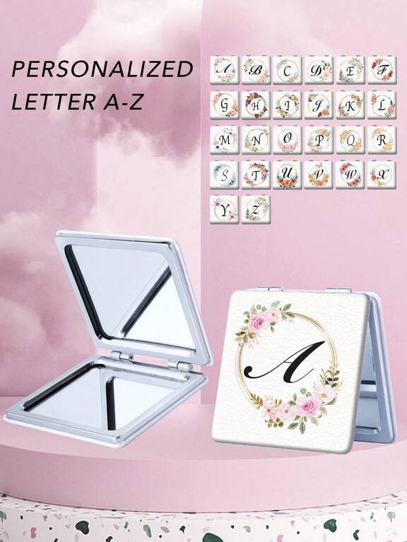 1pc Spring Floral Heart Compact Folding Makeup Mirror Lightweight Portable Ultra Thin Handheld Mirror With Bright Silver Nano Electroplated Frame Suitable For Various Occasions And All Users p 36756485