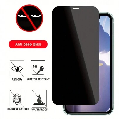 1 pieza Protector de pantalla de vidrio templado de 9H de dureza compatible con iPhone X, XS, XR, 11, 12, 13, 14, 15, 16 PRO MAX - Protección de pantalla completa anti espionaje