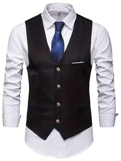 4-Button New Suit Vest For Men, Groomsmen Formal Attire, Business Casual Waistcoat, Korean Style
