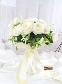 1 Buquê de Casamento Elegante de Rosa de 18 cabeças para Noiva Dama de honra, Buquê de rosa de seda artificial, perfeito para decoração de centro de cerimônia, buquê para jogar em noivado, chá de panela e aniversário de casamento.