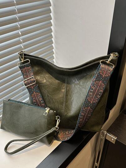 2024 Summer New Fashion High Quality And Large Capacity Commuter Tote Bag For Women, Can Be Carried As Handbag, Shoulder Bag Or Crossbody Bag , Green