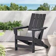 1PC 37" High Outdoor And Garden, Solid Back, High Density PE Adirondack Chair, Black, All- Weather, Impact-Resistant And Water-Resistant