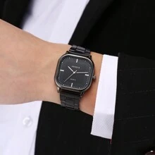1 pieza Reloj de cuarzo de negocios simple y elegante con correa de acero para hombres, reloj de pulsera casual deportivo con esfera cuadrada, ideal para uso diario y como regalo para estudiantes que regresan a la escuela
