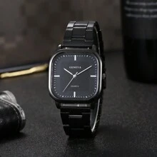 1 pieza Reloj de cuarzo de negocios simple y elegante con correa de acero para hombres, reloj de pulsera casual deportivo con esfera cuadrada, ideal para uso diario y como regalo para estudiantes que regresan a la escuela