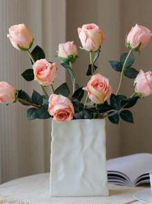 1pc Rinkle Paper Bag Ceramic Vase,5.7 Inch Square Wide Mouth Pleated Vase, Unique White Matte Vase, Minimalist Boho Vase For Flower Arrangement Table Centerpiece Home Office Bookshelf Decor Home Decor Back To School Room Decor School Supplies Flower Vase Glass Vase - Multicolor - View 10