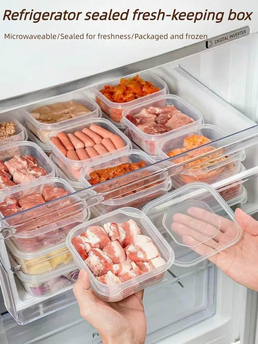 1pc Food Storage Container, Refrigerator Vegetable Freezing Box, Refrigerator Use Meat Separator, Transparent Container For Storage With Visibility, Microwave Heating Safe Storage Box. Segmented Storage Prevents Mixing Flavors - Clear - View 1