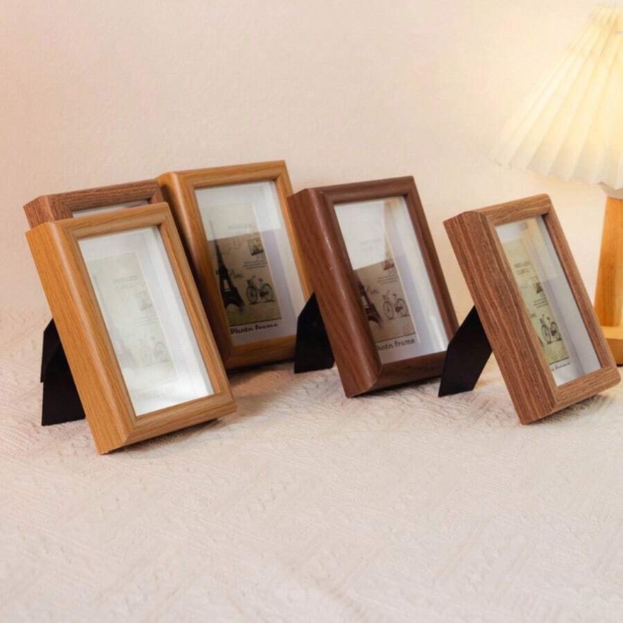 1pc Rustic Wooden Picture Frame, High Definition Glass For Tabletop And Wall Display, Universal Home Decoration Suitable For Any Occasion - Mocha Brown - View 1