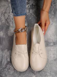 Pantofi de damă din piele moale, cu vamp joasă, albi, pantofi slip-on pentru vară, cu talpă de cauciuc